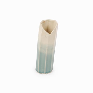 1978 Olson Ceramic Vase Studio Pottery Cylinder White Green Vintage 