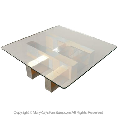 Mid Century Modern Paul Evans Cityscape Brass Chrome Glass Coffee Table