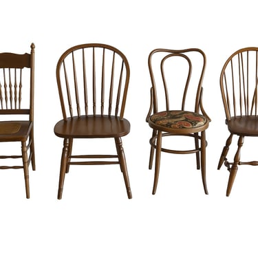 Vintage  Mismatched Wooden Dining Chairs Eclectic Farmhouse Seating Set of 4  Rustic Boho Home Decor 