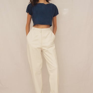 1980s EREZ Soft White Lambskin Leather Trousers 