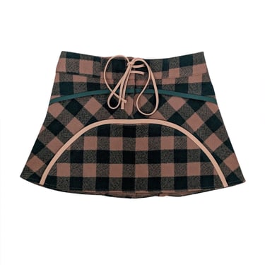 Rosie Assoulin - Green & Beige Lumberjack Mini Skirt Sz 8