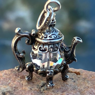 Vintage Sterling 3D Dimensional Teapot with Glass Center 
