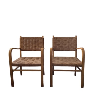 Pair of Danish Woven Rope Arm Chairs
