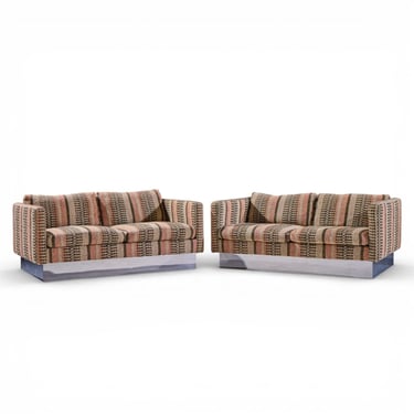 Milo Baughman for Thayer Coggin Chrome Settee Loveseat Sofas - Pair - mcm 