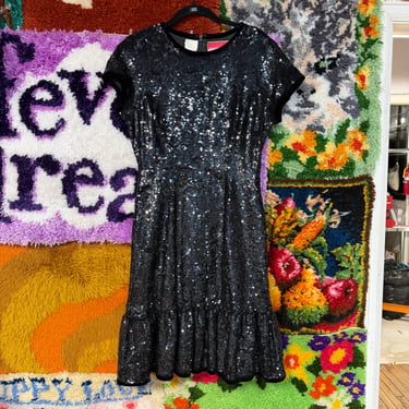 Vintage 90s Oscar de la Renta studio black sequin dress / small 