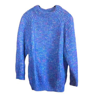 Chunky Knit Sweater, Mohair Vintage 1990s Pullover Sweater, Periwinkle Blue Thick Knit Jumper, Oversized Loose Fit Baggy Warm Winter Top 