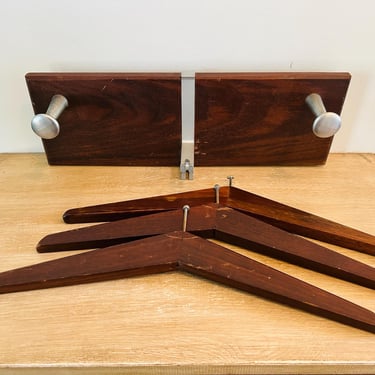 Mid Century Modern Wall Mounted Valet with Hangers and Hooks 