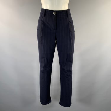 BRUNELLO CUCINELLI Size 6 Navy White Wool Blend Pinstripe Tapered Dress Pants