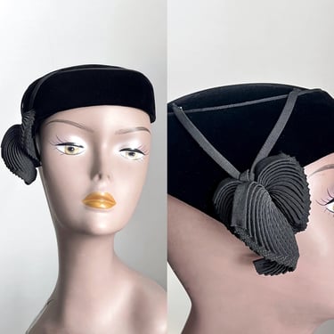 Rita 50s velvet hat, vintage womens hats, 1950s pillbox hat, 1960s midcentury millinery burlesque, erstwhile style, 60s hat, vintage fashion 