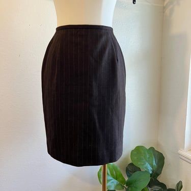 Ralph Lauren Brown Pinstripe 100% Worsted Wool Skirt USA Made Size 2 