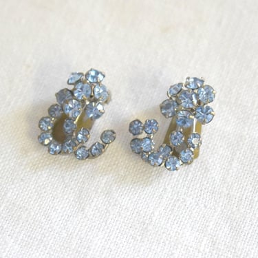 1950s Pale Blue Austrian Rhinestone Clip Earrings 