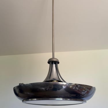 Bauhaus pendant / art deco style / Italy, 1930s / Chrome Pendant Light / Ceiling Lamp with Frosted Glass 