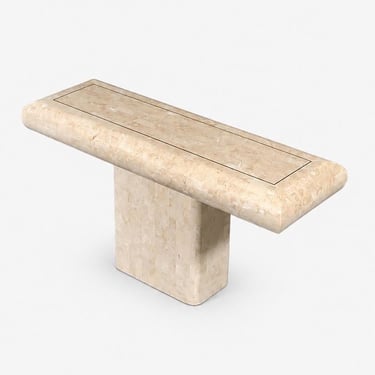 Post Modern Tessellated Travertine & Brass Inlaid Console Table, c.1970’s 
