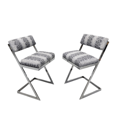 Mid Century Modern Milo Baughman DIA Style Chrome Z Flat-Bar Cantilevered Chairs Newly Upholstered in Leather- Pair