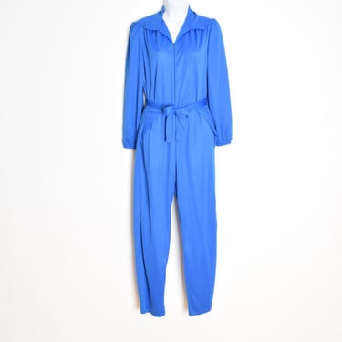 vintage 70s disco jumpsuit blue pointy collar trapdoor one piece outfit romper M 