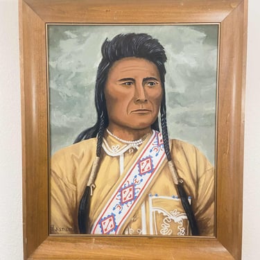 Vintage Oil Painting – Native American Chief Portrait – Signed J. Stiles 1960 