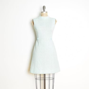 vintage 60s dress blue mod space age textured knit midcentury mini XS 