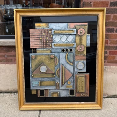 1960s brutalist metal on acrylic signed S. Paul