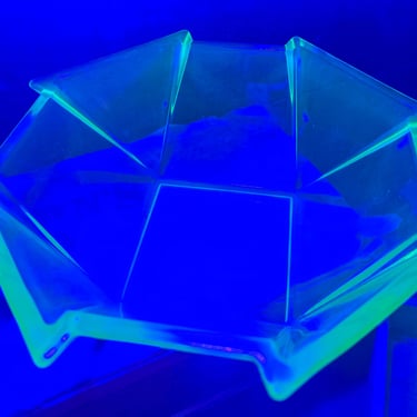 Vtg. Uranium Glass Geometric Bowl