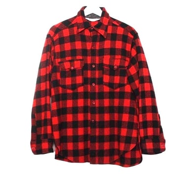 vintage 1960s WOOLRICH shacket RED & black wool overshirt jacket -- size large -- free shipping 