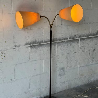 Metal Floor Lamp with Dual Textured Shades Mid-Century Modern 1950s 