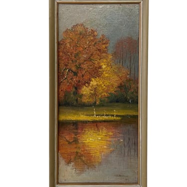 Free shipping within continental US - Original 1978 Oil Painting Autumn Dress by A. B Mosman - Framed Landscape Artwork 