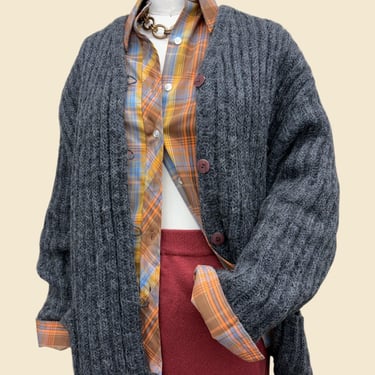 Vintage Mohair Cardigan 1990s Retro Womens Size Small + Express Tricot + Mohair/Acrylic Blend + Dark Gray + Ribbed + Button Front + L/S 