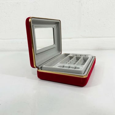 Vintage Red Velvet Jewelry Box Mele Style Travel Case for Rings Earrings 1980s 