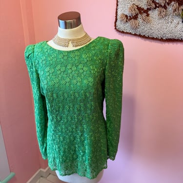 70s Vintage Green Floral Peoplum Top Fits M by cherba