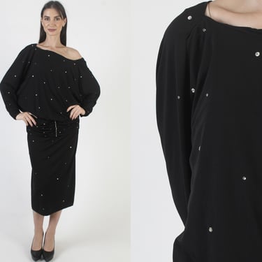 Vintage Pat Richards Michael Maiello Dress, Black Evening Gown, 80s Beaded Prom Maxi 