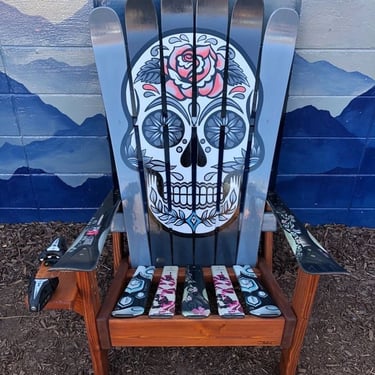 Mexican Sugar Skull/ Day of the Dead Ski Chair, Hand painted, Adirondack chair, sugar skulls, custom chair, deck chairs, patio chair 