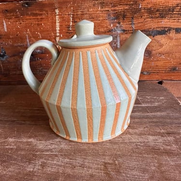 Teapot - Light Blue with Orange Stripes 