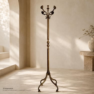 Vintage Brass Coat Rack with Antique Patina and Shield Hooks 