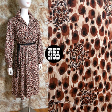 Slinky Sexy Vintage 70s Brown Printed Long Sleeve Stretch Maxi Dress 