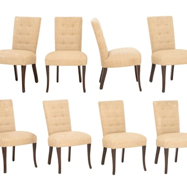 Set of Eight John Boone Tufted Beige Fabric Upholstered Dining Chairs
