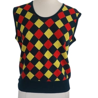 Vintage 70s Argyle Sweater Wool Vest Dark Green Marshall Field & Co 