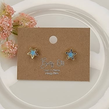 STAR SHAPE DECO LAB GROWN BLUE OPAL STUD EARRINGS.