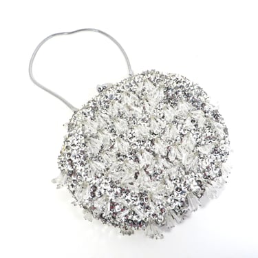Vintage Silver Sequin Bangled Evening Handbag Clutch 