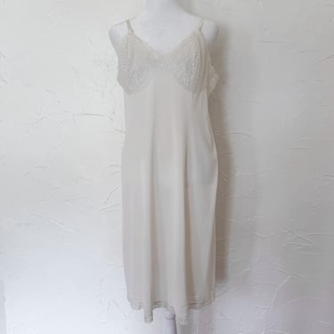 50s/60s Cream Floral Lace Nylon Lingerie Full Slip Dress 