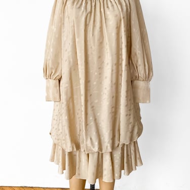 1980s Ivory Bubble Hem Dress, sz. XL