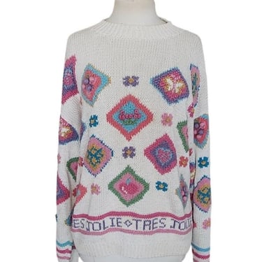 Vintage 1980s Novelty Sweater Murray's Irish House Cream Knit Trés Jolie Pullover 