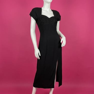 Vintage 1980s Black Evening Cocktail Party Dress Size M 