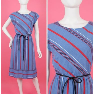 Vintage 1980s Deadstock Striped Day Dress Size M 