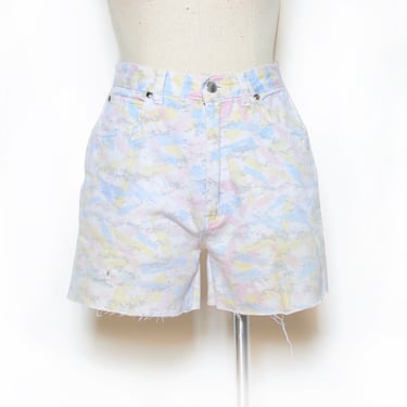 Vintage 80's Pastel Print Cut Off Jean Shorts Sz 26W 