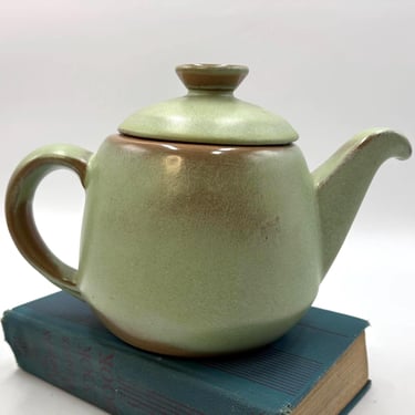 Vintage Frankoma Pottery  Plainsman Green Teapot GT, Brown and Light Green Glaze 