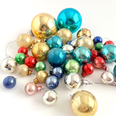 TINY GLASS ORNAMENTS, Lot of 38, Small Christmas Balls, Assorted Sizes Colors, Crafting, Mini Trees, Wreathmaking Supply 