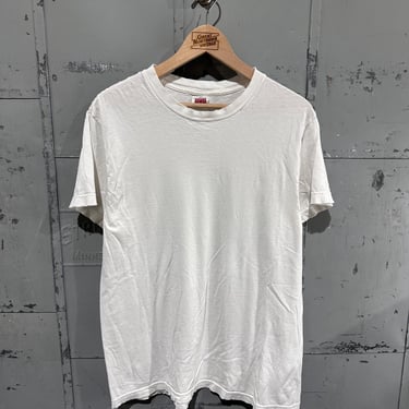 Vintage 90s BVD Brand All Cotton Distressed Blank Essential White T-Shirt Large 