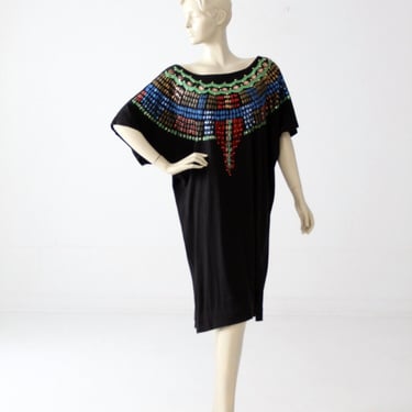 1980s Luv Tricot jersey dress, vintage black painted dress 