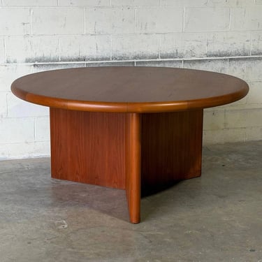 Teak Round Dining Table with Pedestal Base Danish Mid-Century Modern 1970s 