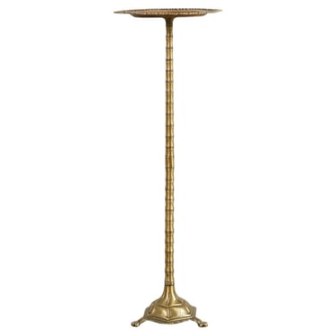 Mid-Century Brass Faux-Bamboo Pedestal Martini Drink Table